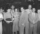 Candidate Richard Milhouse Nixon (center) is flanked (left to right) by Clelles Ness, Mr. Gailbraith (in the broad-brim hat; first name unknown), a local auto agency owner; Pat Morton, State Sen. Thompson, Lester Fonseca and Terry Hanel. Photo courtesy of Orville and Terry Hanel